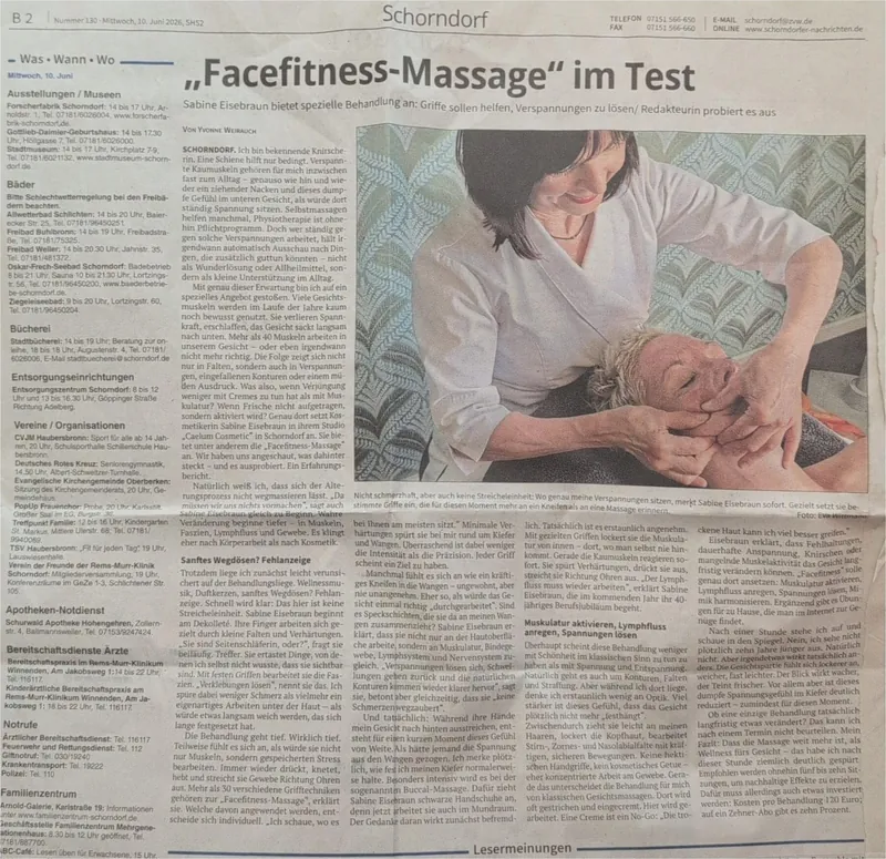 Zeitungsartikel „Facefitness-Massage im Test“ der Schorndorfer Nachrichten