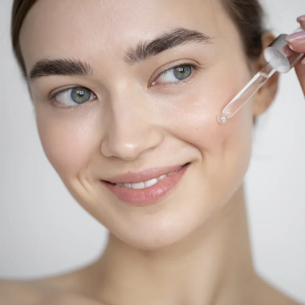Frau mit strahlender Haut während einer Beauty-Lifting-Behandlung